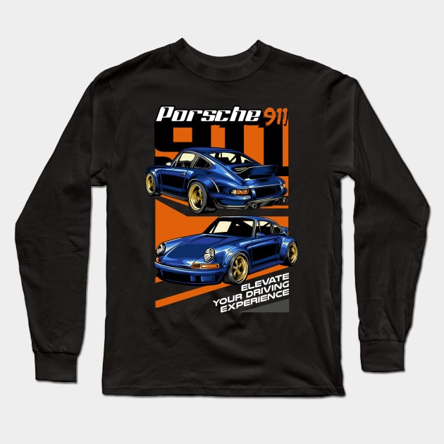 Blue Porsche 911 Long Sleeve T-Shirt by Harrisaputra